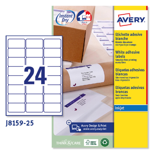 AVERY-ZWECKFORM J8159-25 CON 600 ETICHETTE 33.9x96.5 MM ADESIVE COLORE BIANCO OPACO
